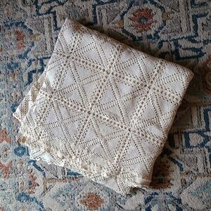 Vintage Cream Crochet Blanket
